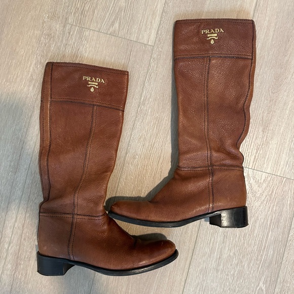 Prada Chestnut Leather Riding Boots - Picture 1 of 11
